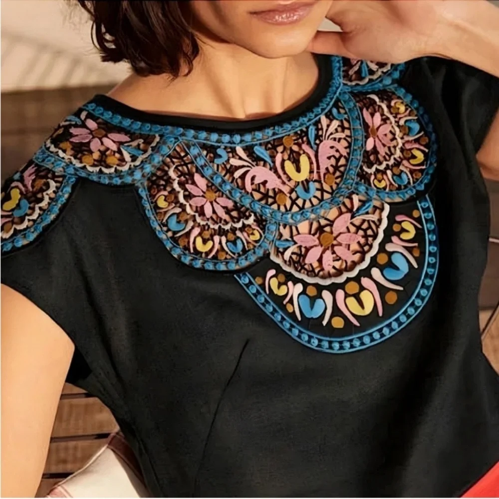 NWOT Boden Fleur Black Linen Embroidered Blouse - Picture 5 of 11